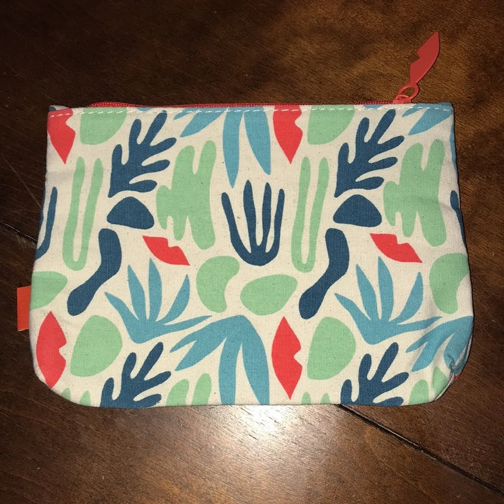 IPSY Cloth Lips and Plant Print Zippered Makeup Cosmetic Bag